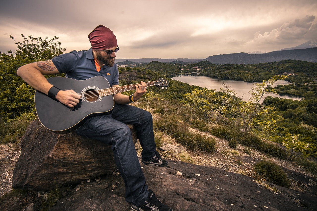 guitarist, acoustic guitar, man